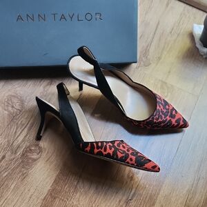 Ann Taylor Black and Red Animal Print Heels 8.5